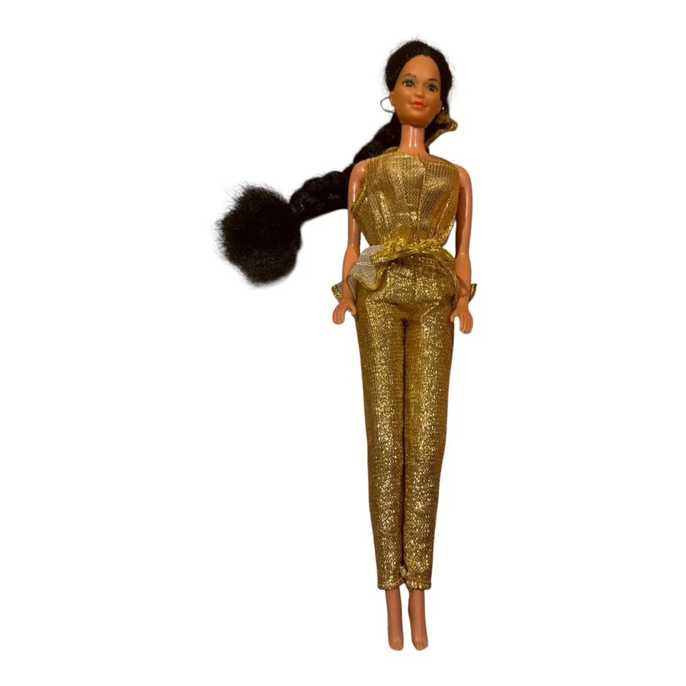Vintage 1966 Mattel Doll Gold Metallic Jumpsuit Jacket Hong Kong Long Dark Hair